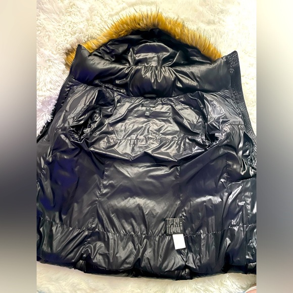 AQUA Jet Black Hooded Down Jacket With Fur Trim Size Small - Picture 9 of 15